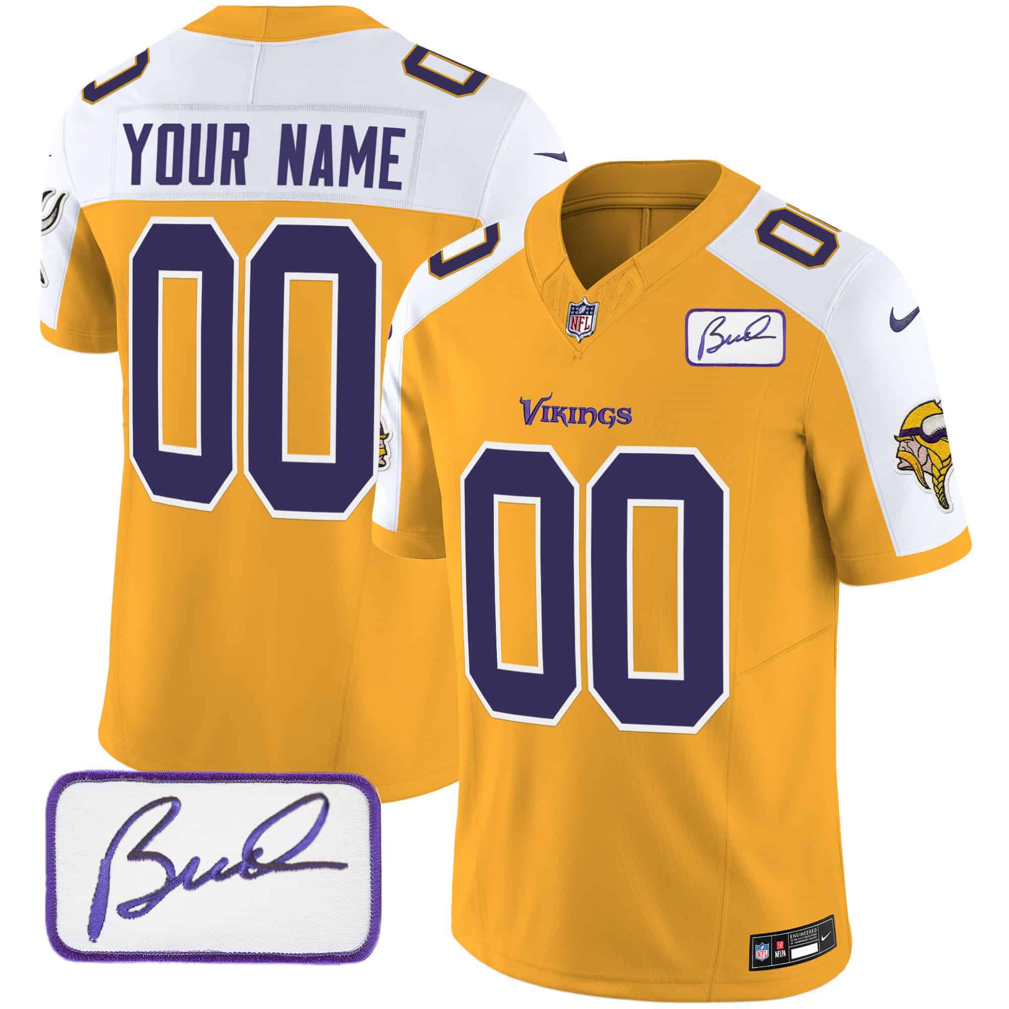 Men Minnesota Vikings Yellow 2024 Nike Bud Grant Patch Classic Limited Custom NFL Jersey style 2->customized nfl jersey->Custom Jersey